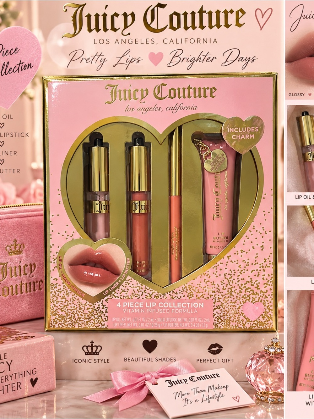 Juicy Couture Pink Lip Collection — Gloss, Oil, Liner & Butter